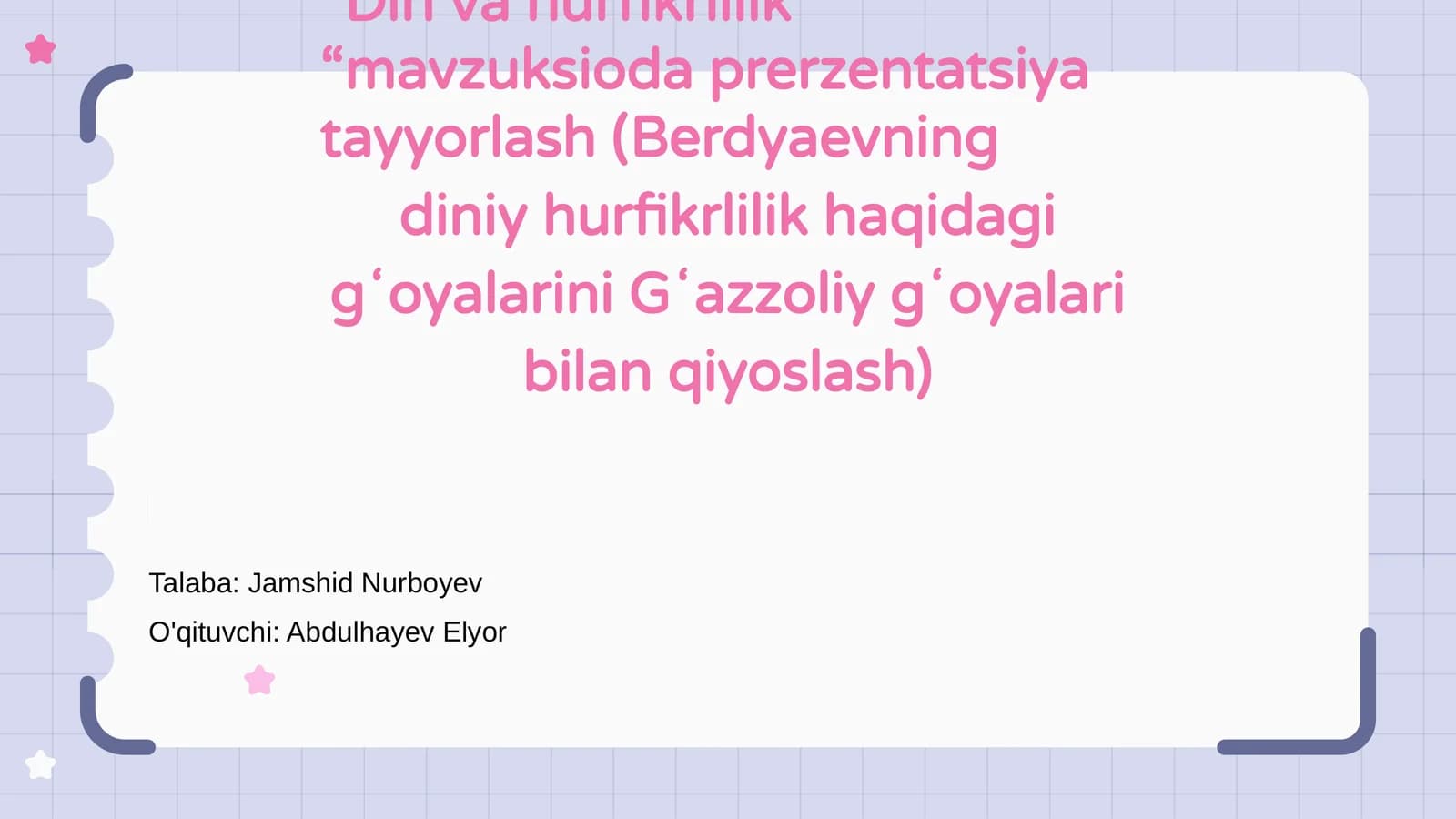 Din va hurfikrlilik darsi