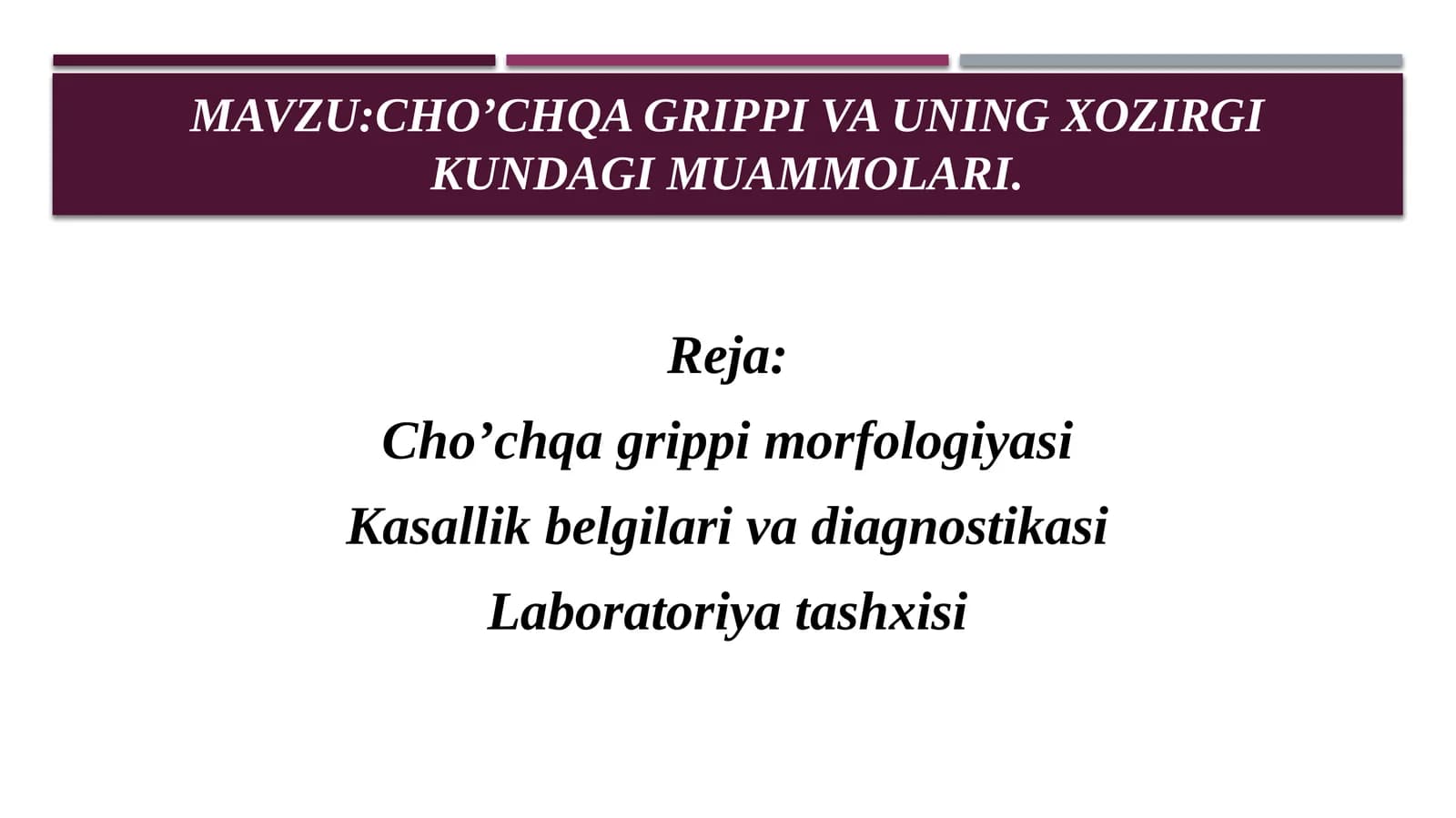 Cho’chqa grippi va uning xozirgi kundagi muammolari