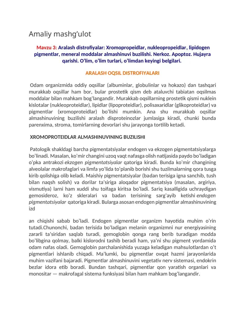 Aralash distrofiyalar: Xromopropeidlar, nukleopropeidlar