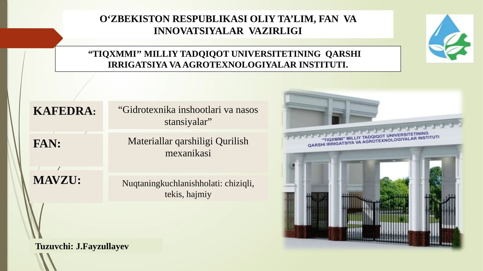 Gidrotexnika inshootlari va nasos stansiylar