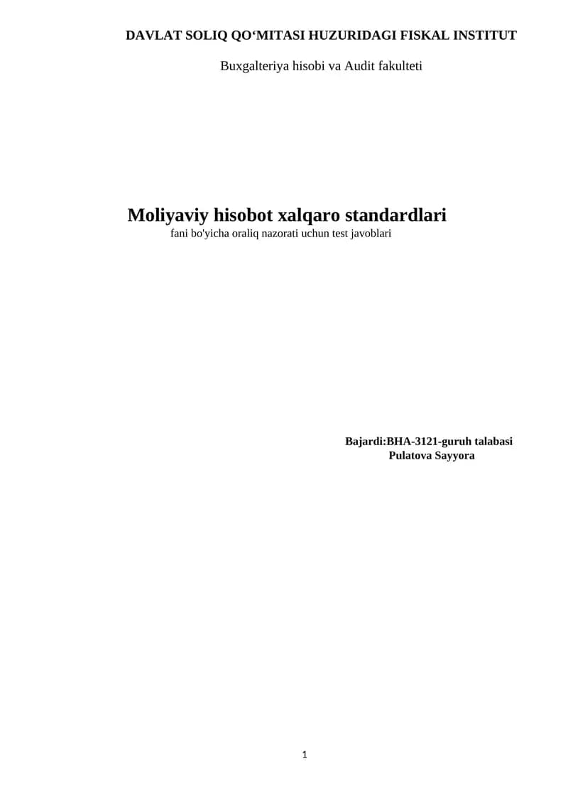 Moliyaviy hisobot xalqaro standardlari