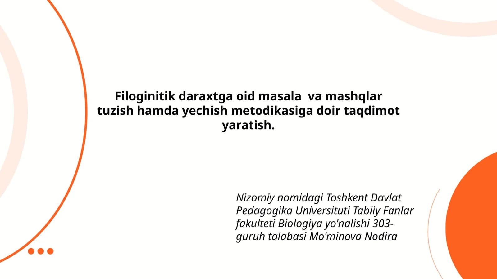 Filoginitik daraxtga oid masala va mashqlar tuzish
