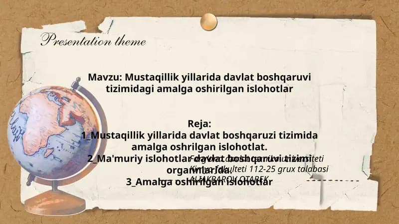 Mustaqillik yillarida davlat boshqaruvi tizimidagi amalga oshirilgan islohotlar