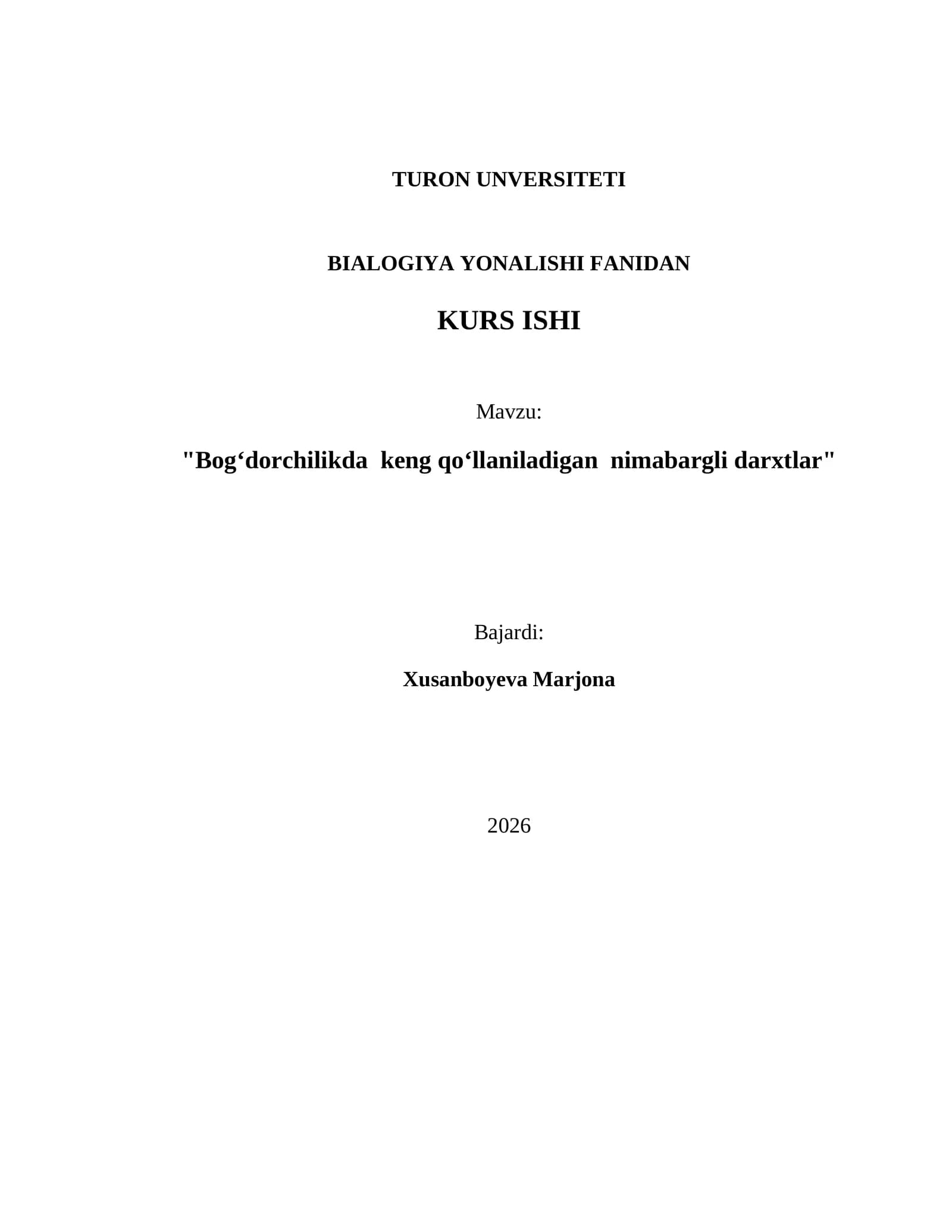 BIALOGIYA YONALISHI FANIDAN KURS ISHI