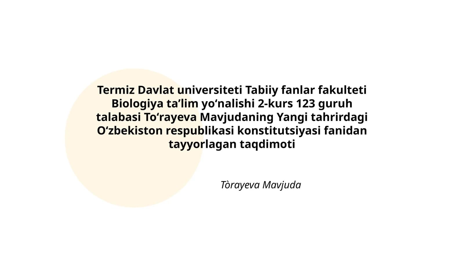 Oʻzbekiston respublikasi konstitutsiyasi fanidan tayyorlagan taqdimoti