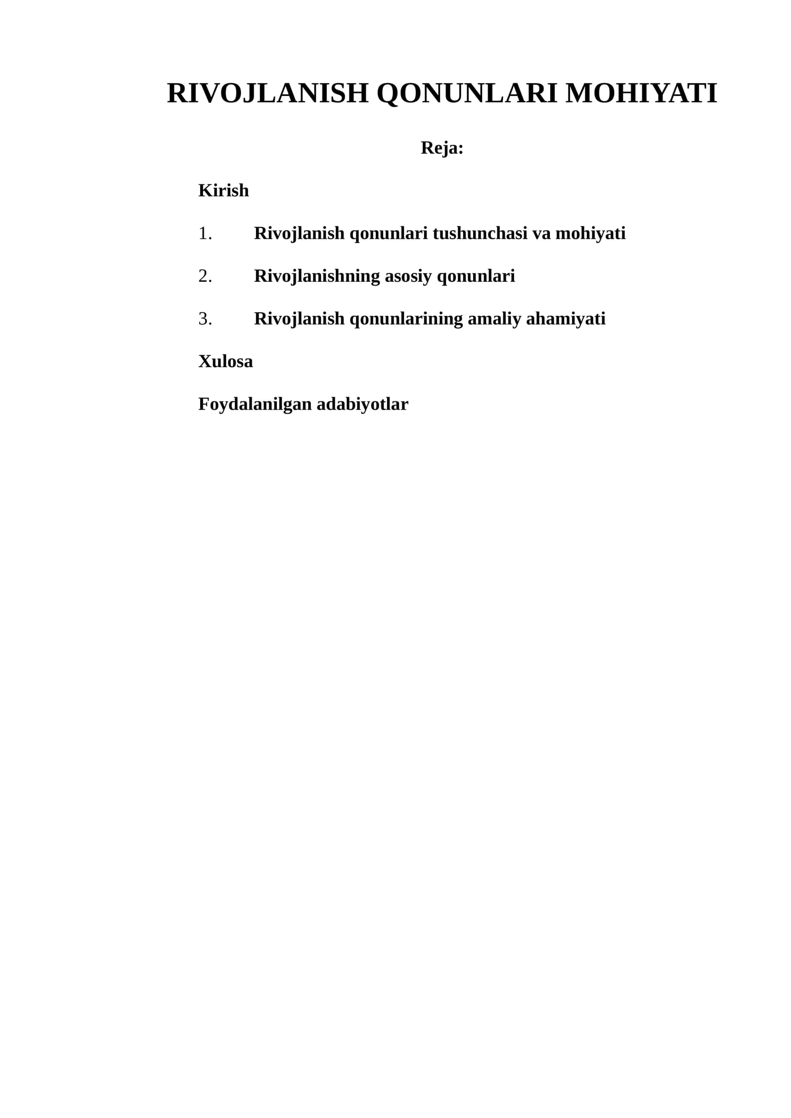 RIVOJLANISH QONUNLARI MOHIYATI