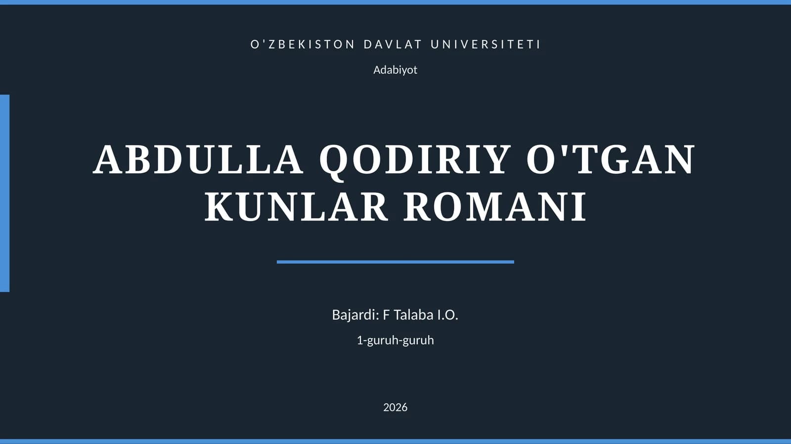 ABDULLA QODIRIY O'TGAN KUNLAR ROMANI