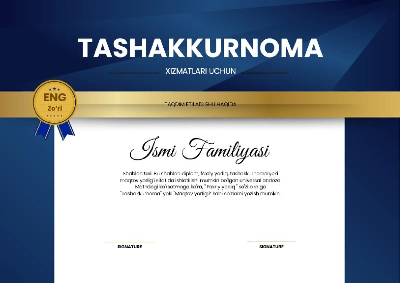 TASHAKKURNOMA
