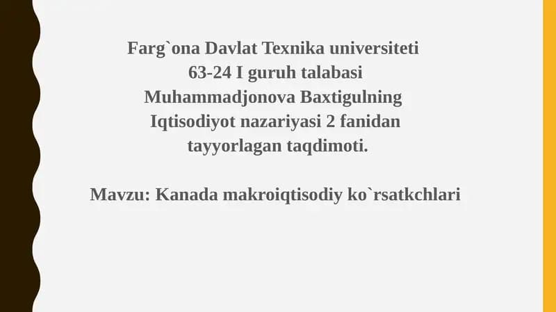 Kanada makro iqtisodiy ko`rsatkchlari