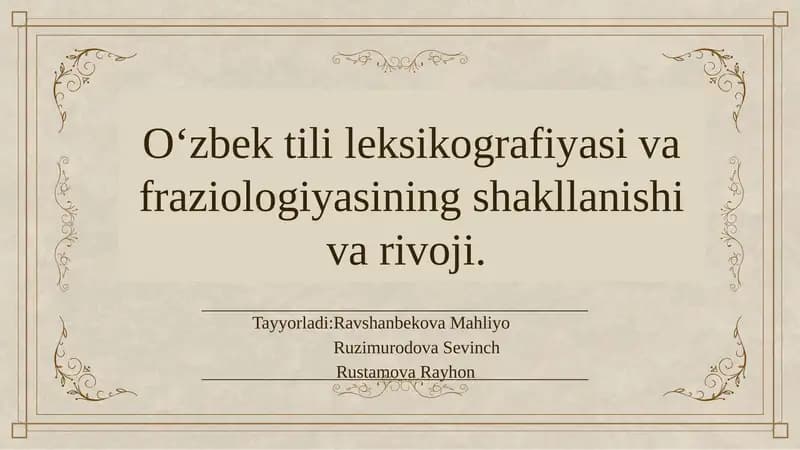 O‘zbek tili leksikografiyasi va fraziologiyasi
