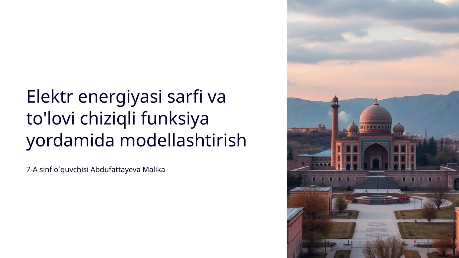 Elektr energiyasi sarfi va to'lovi chiziqli funksiya yordamida modellashtirish