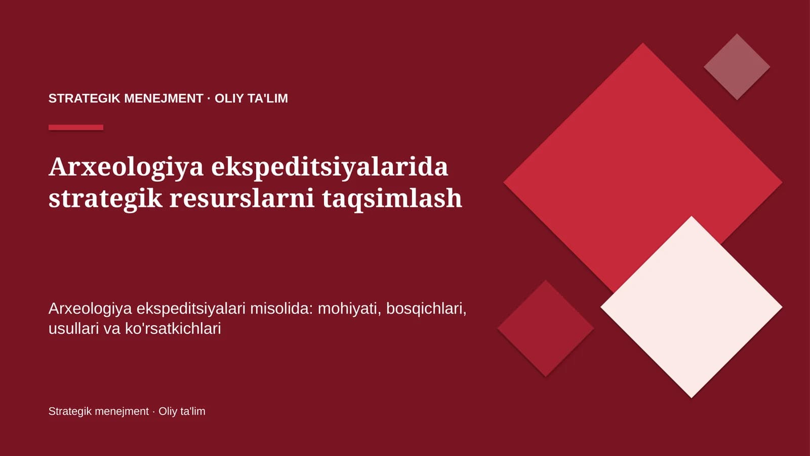 Arxeologiya ekspeditsiyalarida strategik resurslarni taqsimlash