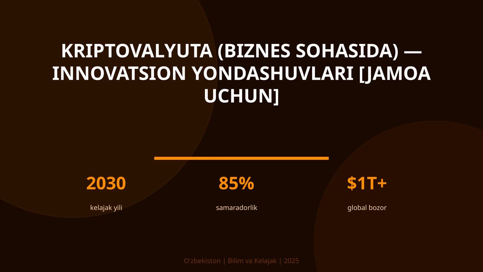Kriptovalyuta (biznes sohasida) — innovatsion yondashuvlari [jamoa uchun]