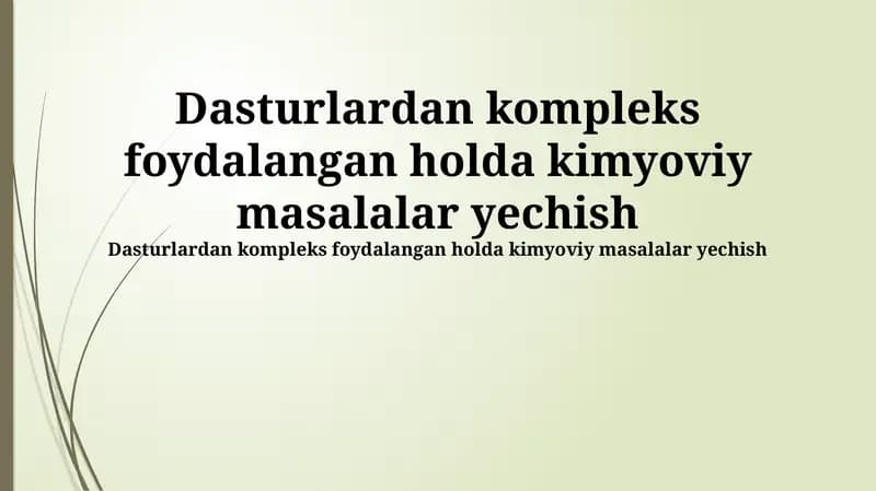 Kimyoviy Masalalar Yechish