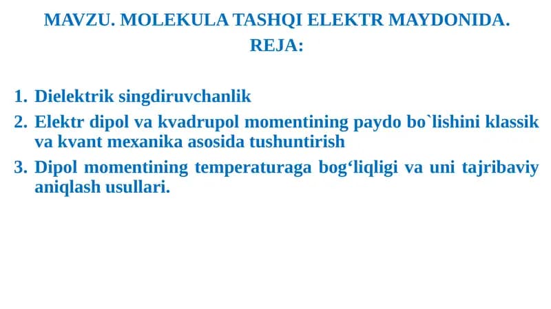 Molekula tashqi elektr maydonida