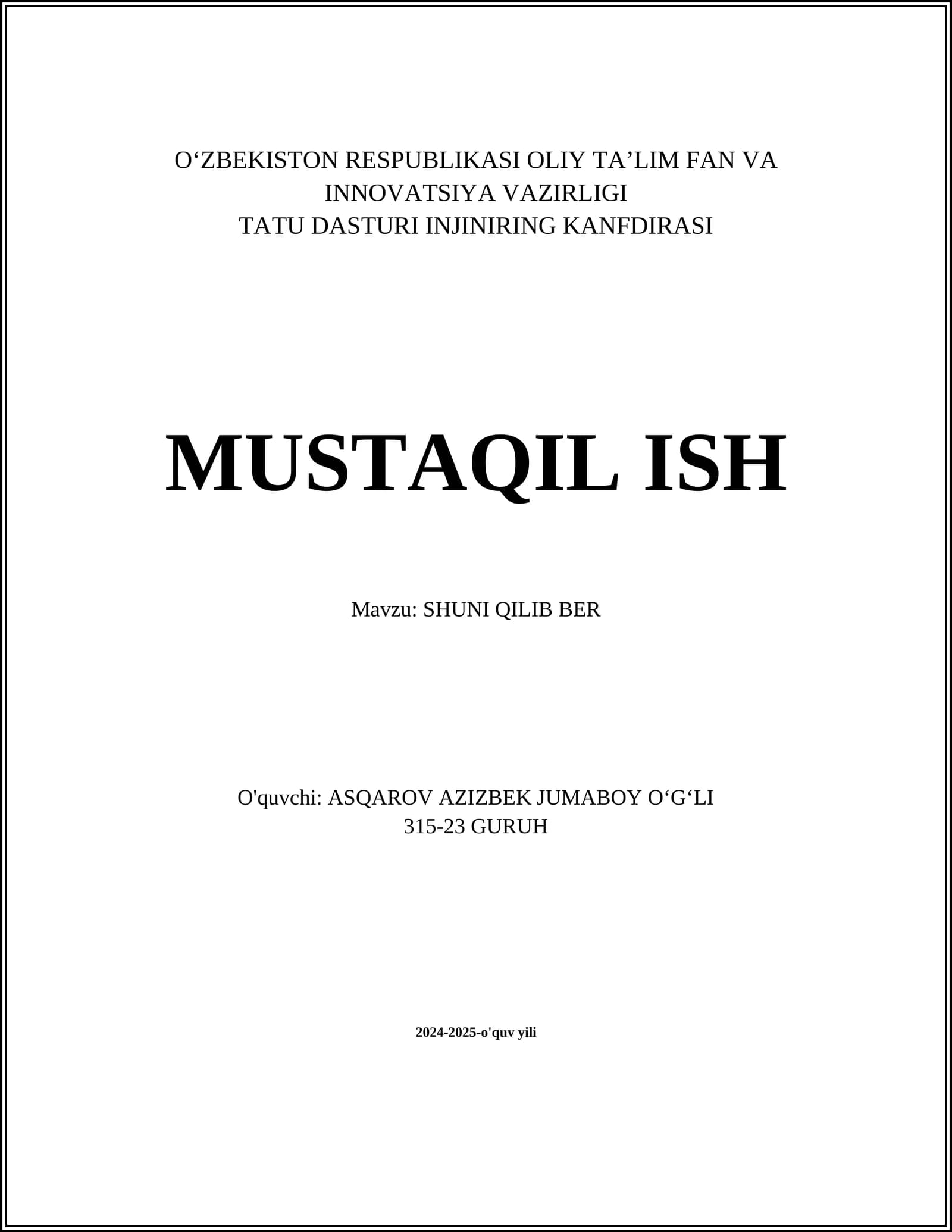 SHUNI QILIB BER