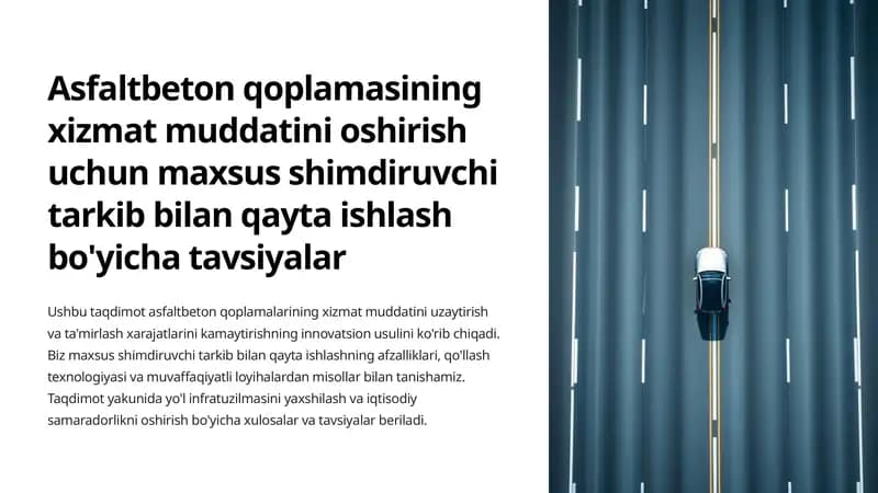 Asfaltbeton qoplamasining xizmat muddatini oshirish uchun maxsus shimdiruvchi tarkib bilan qayta ishlash bo'yicha tavsiyalar