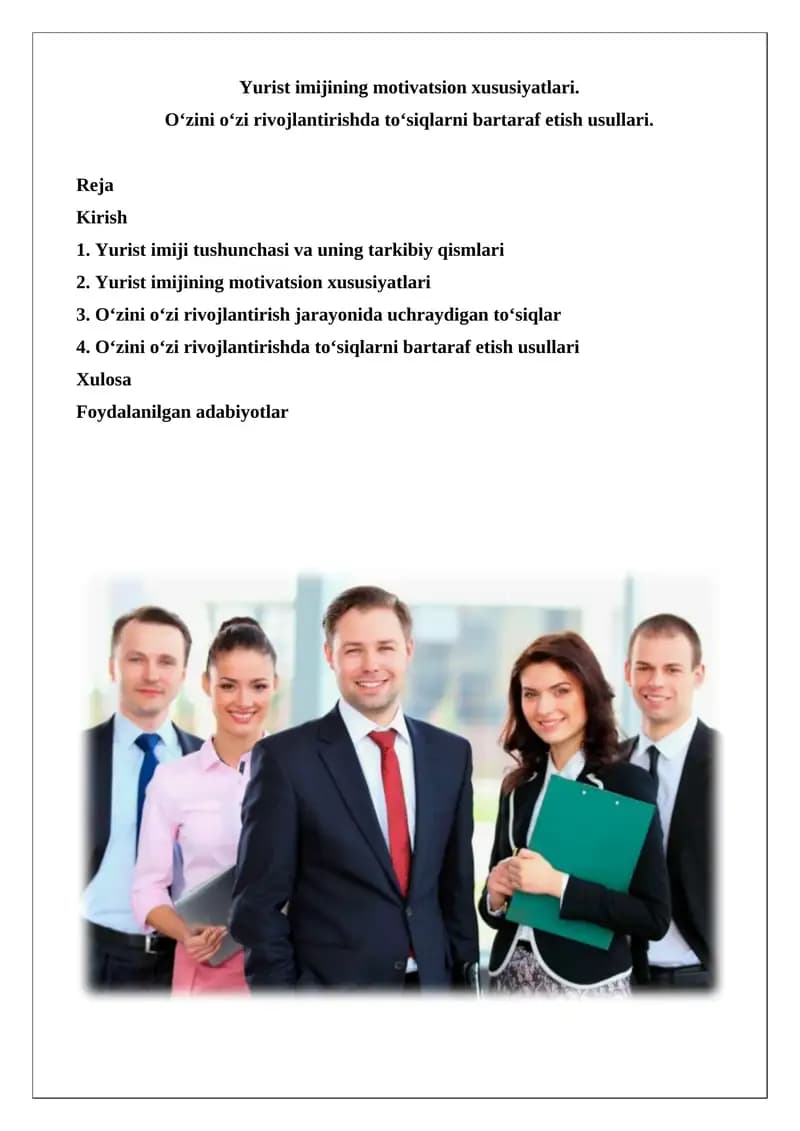 Yurist imijining motivatsion xususiyatlari