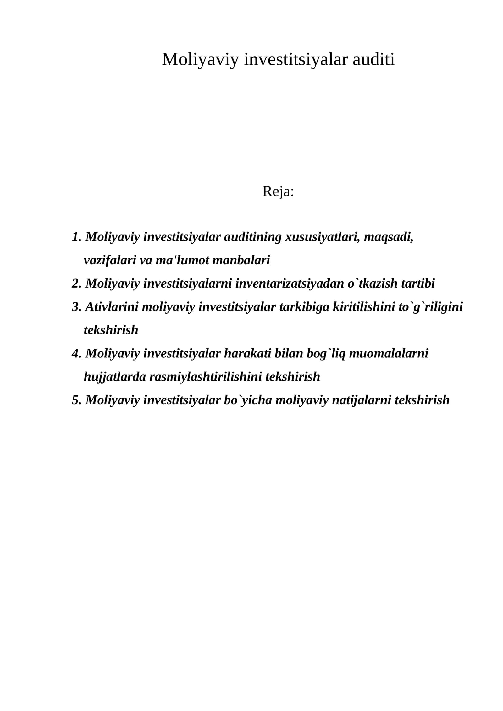 Moliyaviy invеstitsiyalar auditi