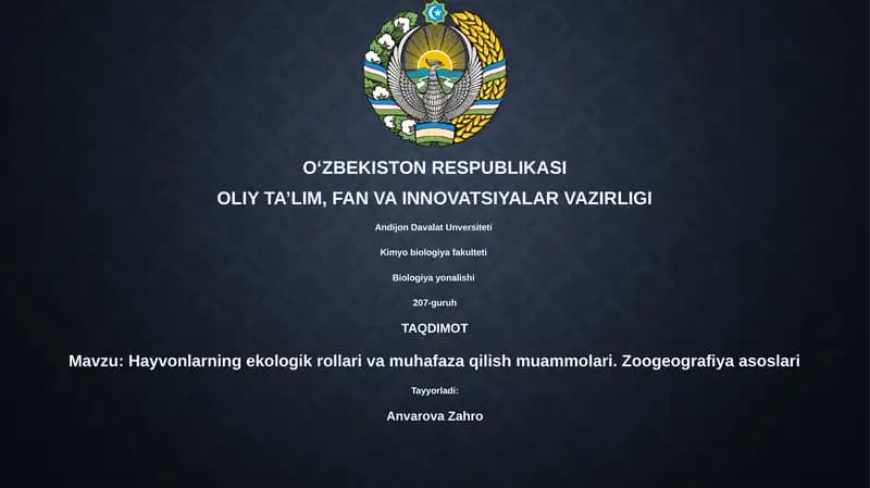 Hayvonlarning ekologik rollari va muhafaza qilish muammolari. Zoogeografiya asoslari