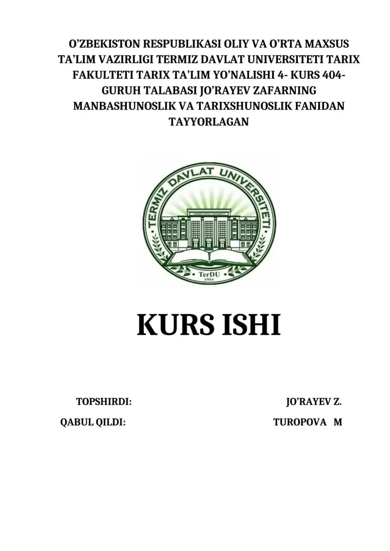 V.V.BARTOLDNING TARIXIY ASARLAR AHAMIYATI