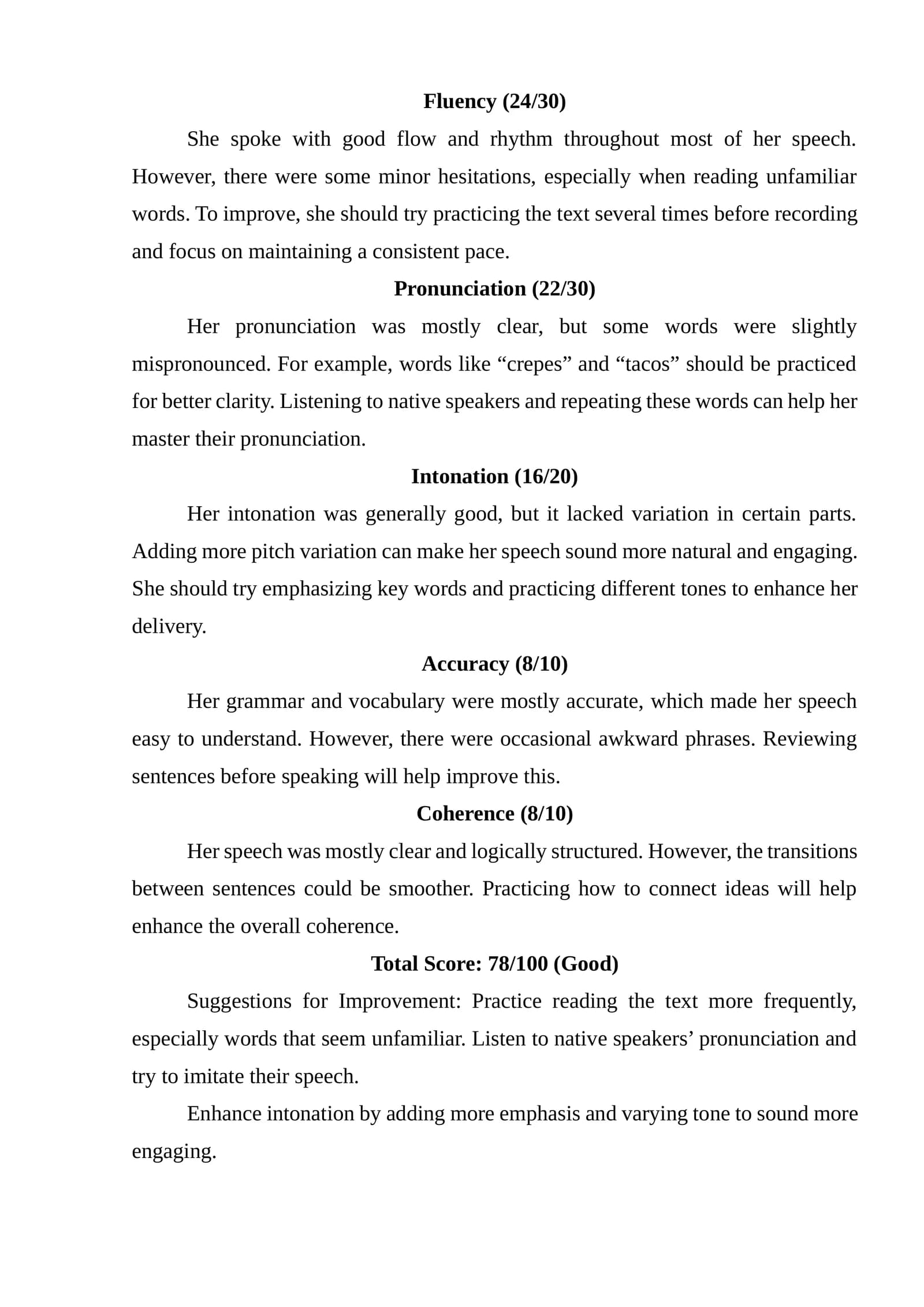 Speaking Skills Evaluation