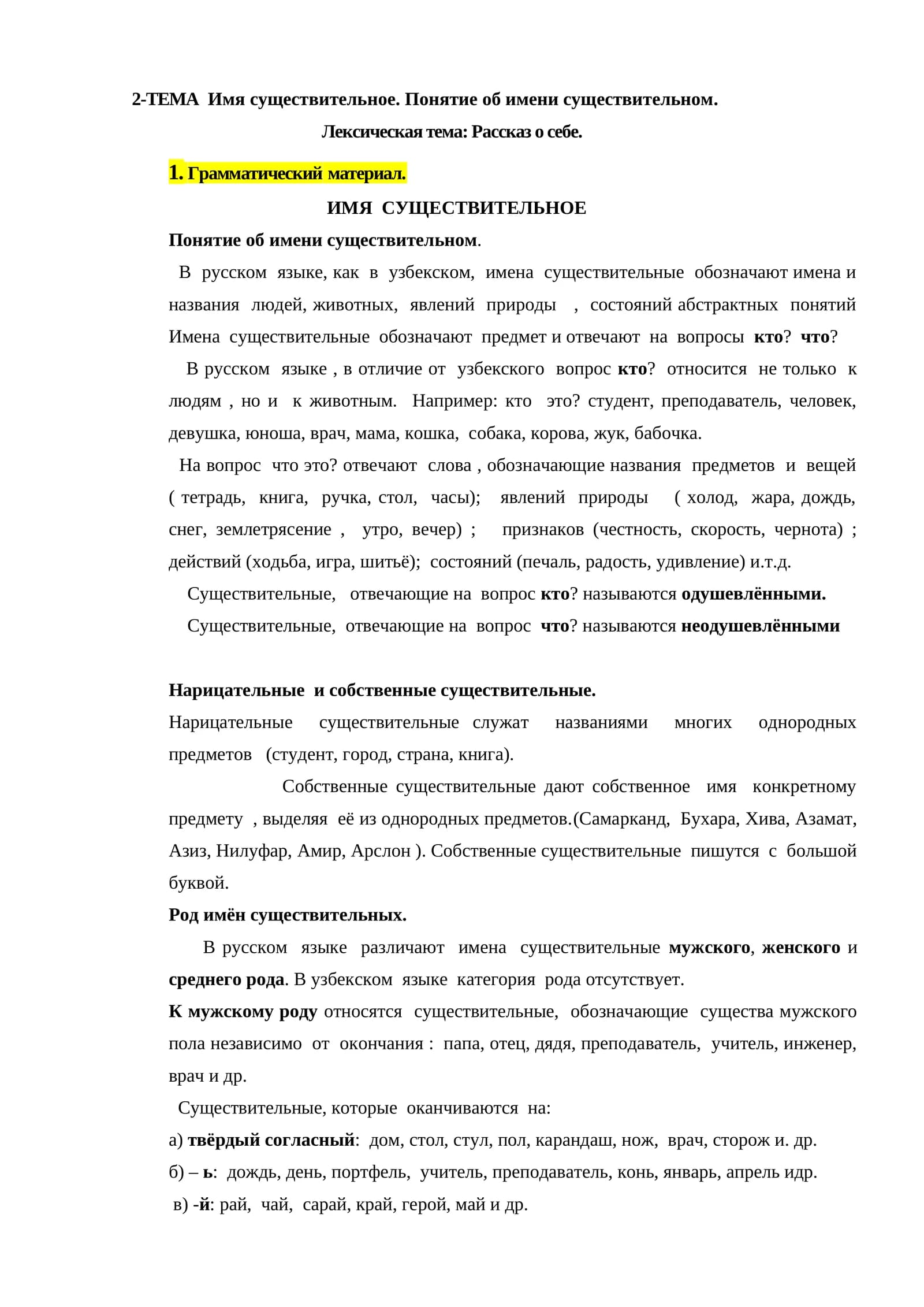 Тема "Имя существительное"