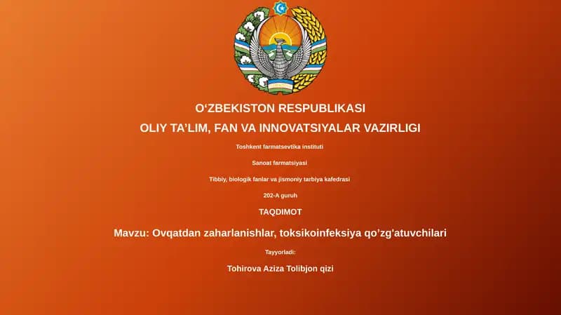 Oziq-ovqatdan zaharlanishlar, toksikoinfeksiya qo’zg'atuvchilari