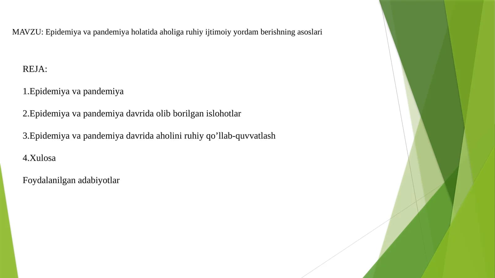Epidemiya va pandemiya holatida aholiga ruhiy ijtimoiy yordam berishning asoslari