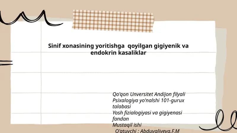 Sinif xonasining yoritishga qoyilgan gigiyenik va endokrin kasaliklar