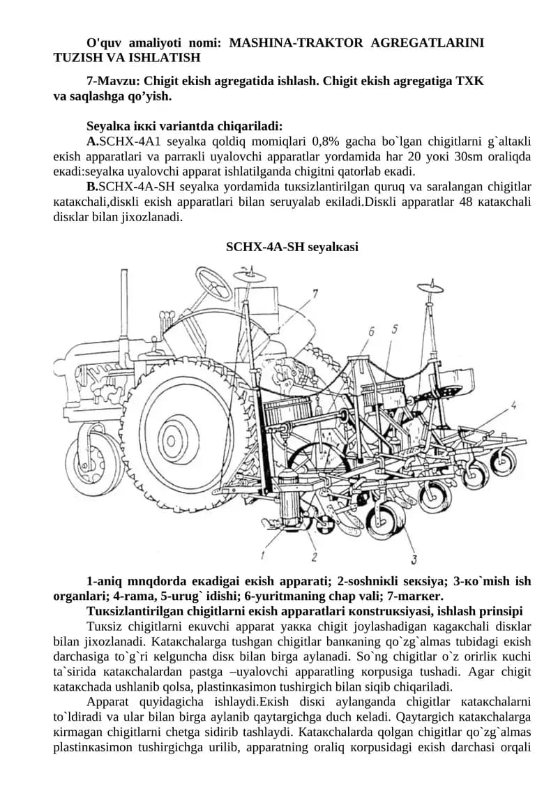 MASHINA-TRAKTOR AGREGATLARINI TUZISH VA ISHLATISH