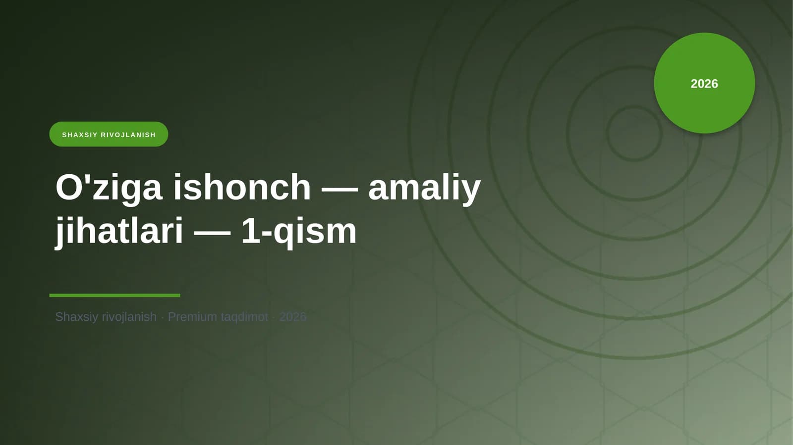 O'ziga ishonch — amaliy jihatlari — 1-qism