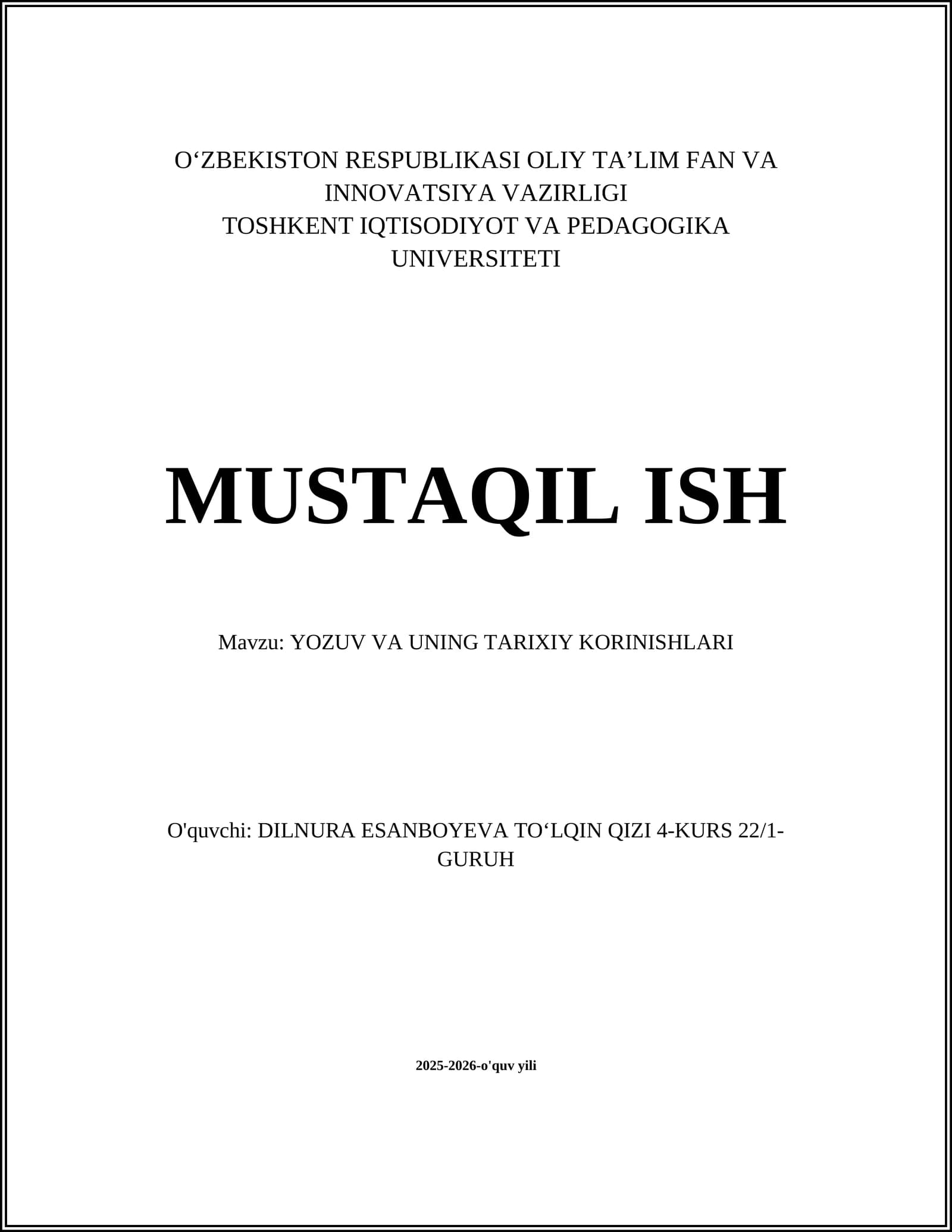 YOZUV VA UNING TARIXIY KORINISHLARI