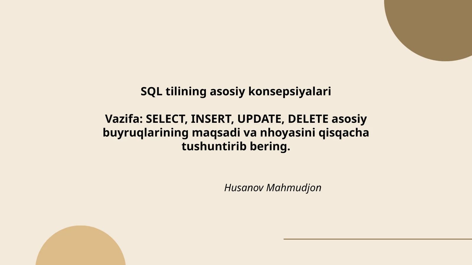 SQL tilining asosiy konsepsiyalari