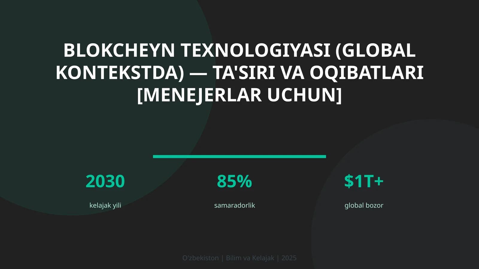 Blokcheyn texnologiyasi (global kontekstda) — ta'siri va oqibatlari [menejerlar uchun]