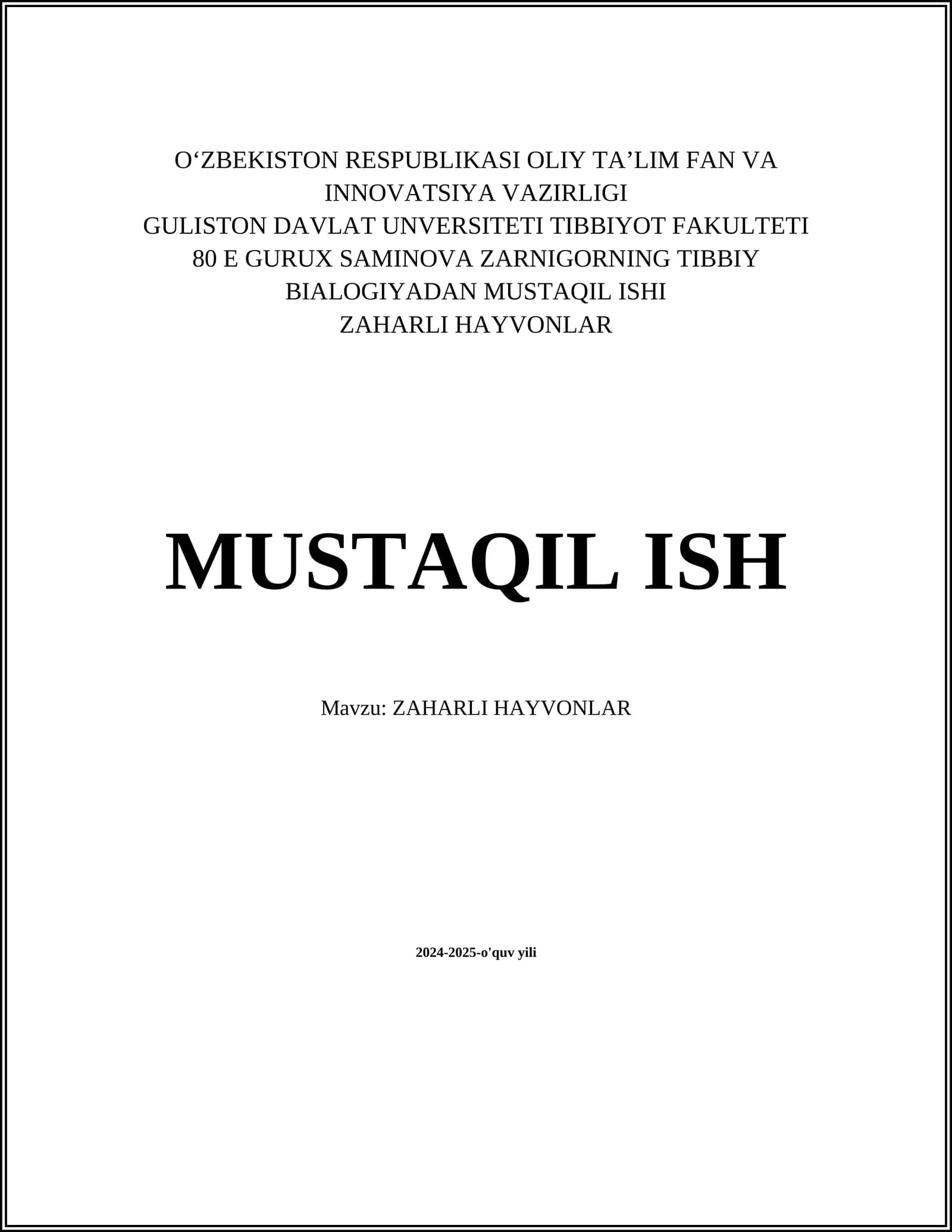 ZAHARLI HAYVONLAR