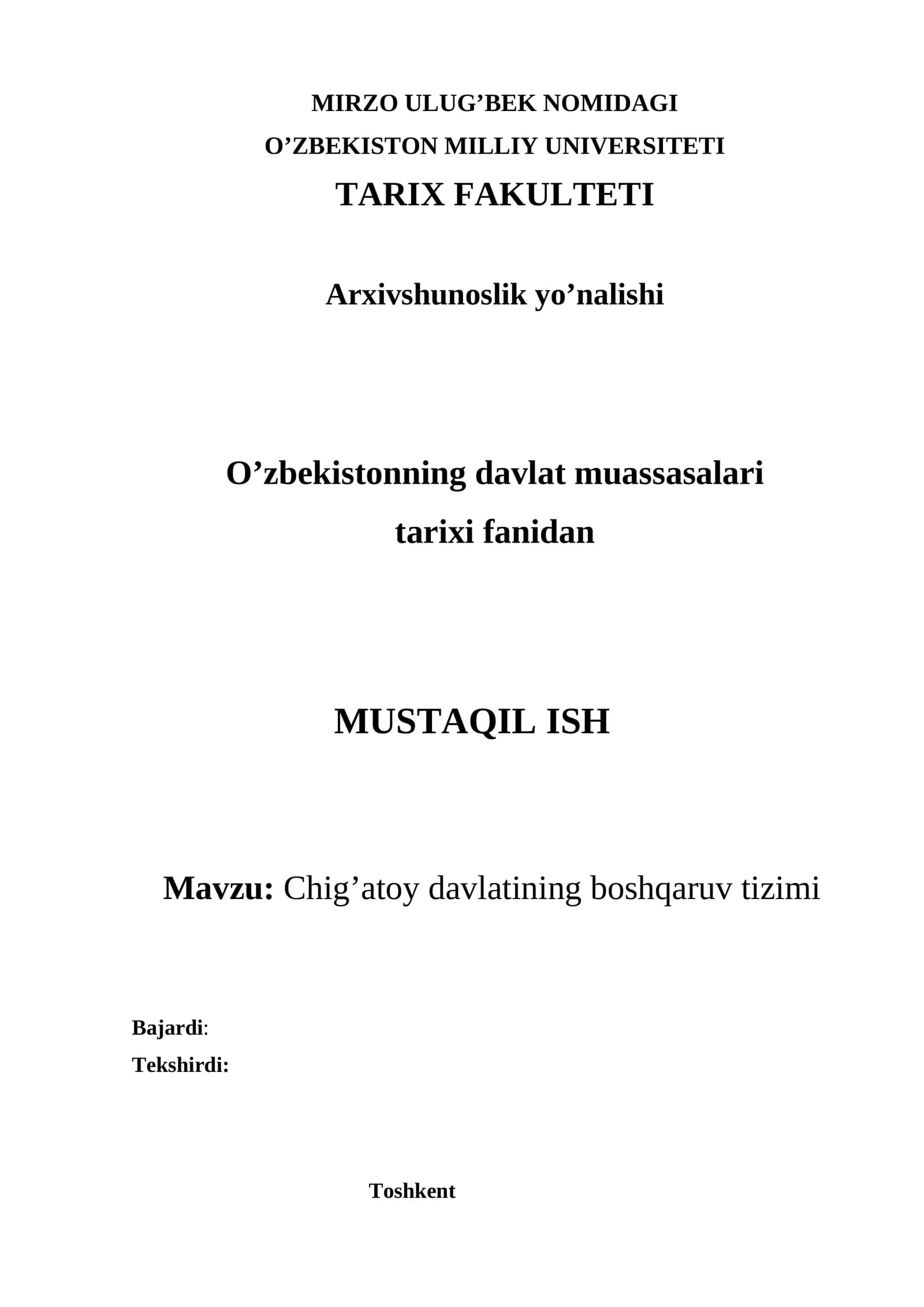 Chig’atoy davlatining boshqaruv tizimi