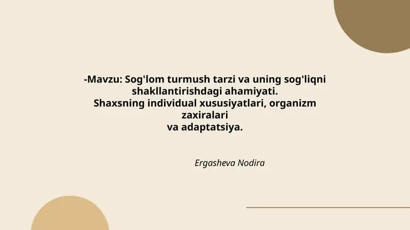 Sog'lom turmush tarzi va uning sog'liqni shakllantirishdagi ahamiyati