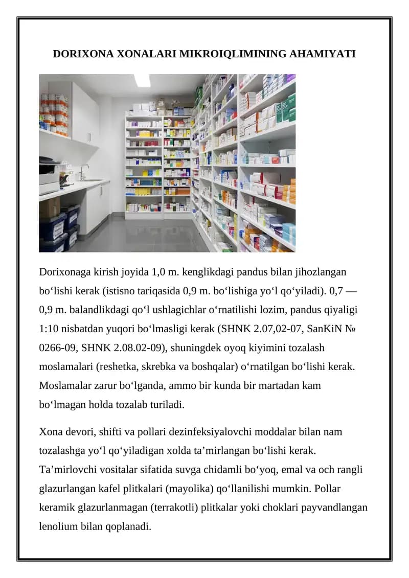 DORIXONA XONALARI MIKROIQLIMINING AHAMIYATI