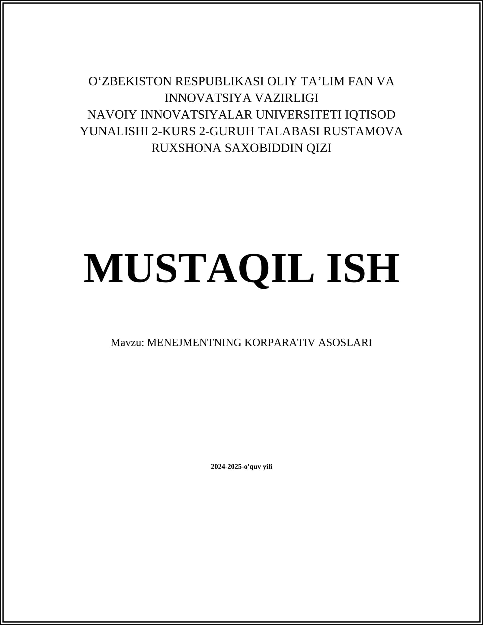 MENEJMENTNING KORPARATIV ASOSLARI