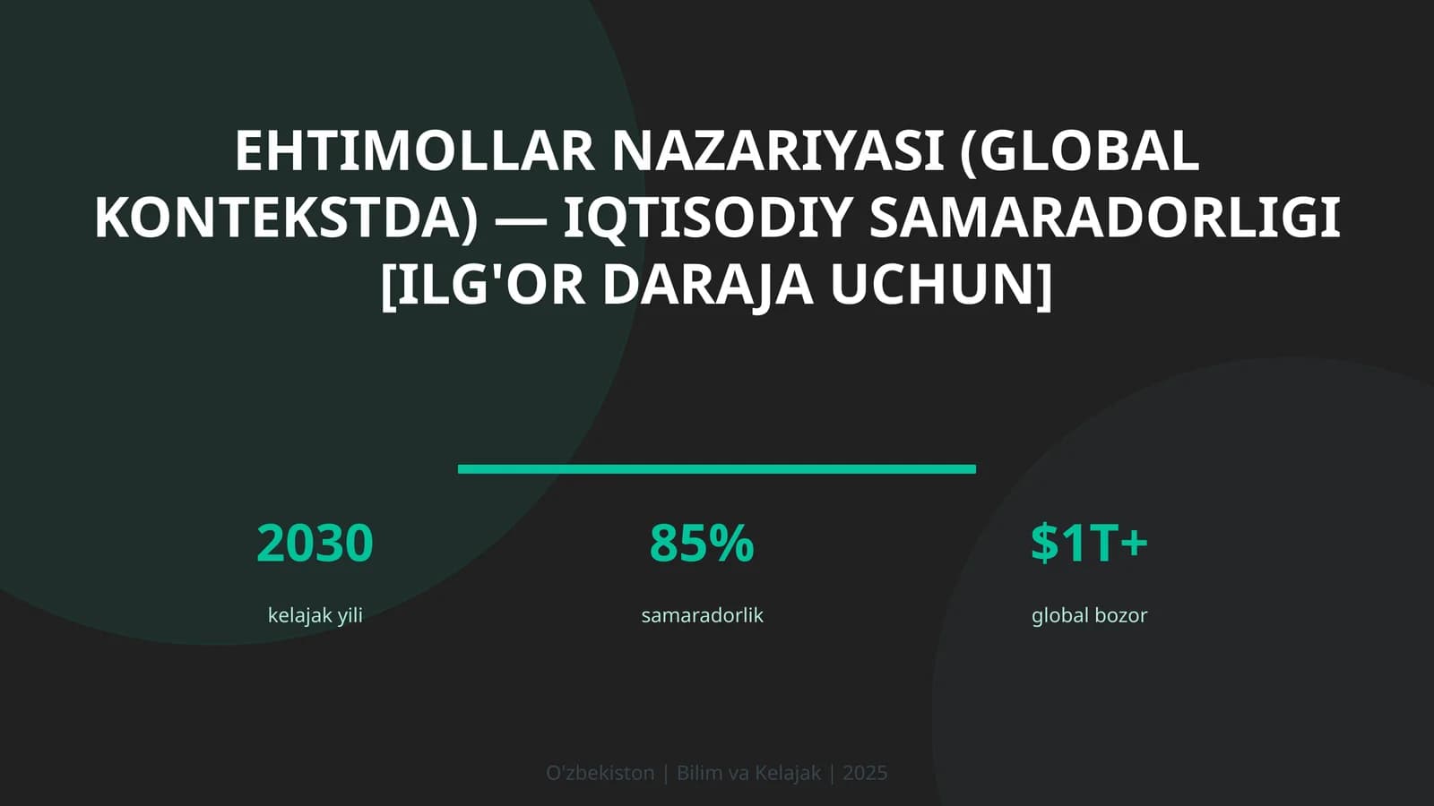 Ehtimollar nazariyasi (global kontekstda) — iqtisodiy samaradorligi [ilg'or daraja uchun]
