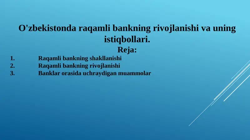 O'zbekistonda raqamli bankning rivojlanishi va uning istiqbollari