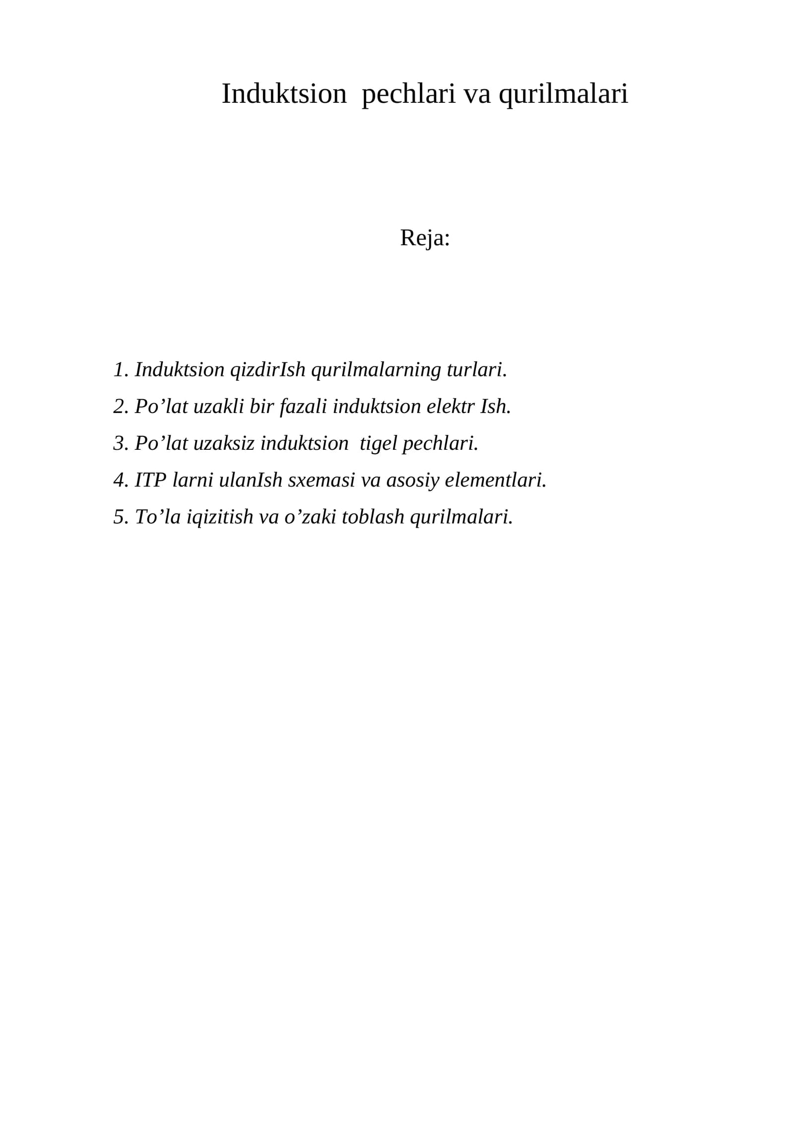Induktsion pechlari va qurilmalari