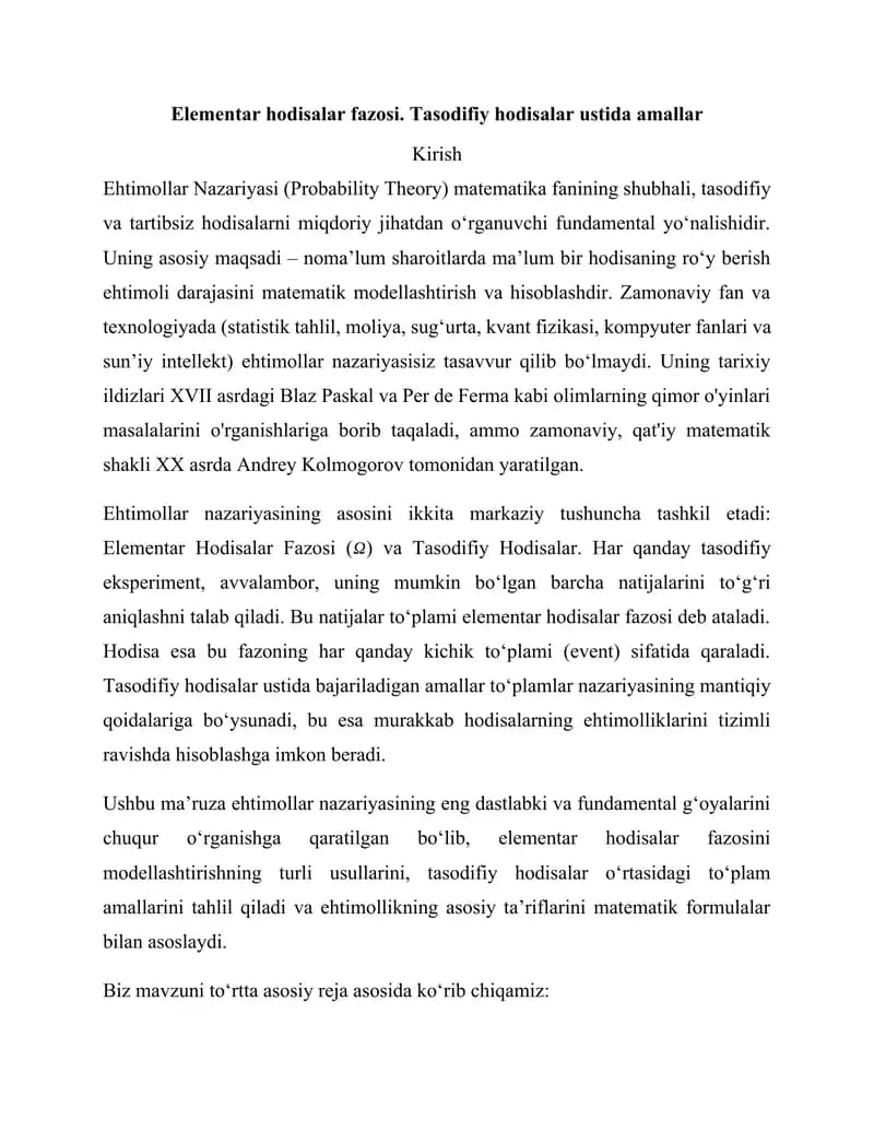 Ehtimollar Nazariyasi (Probability Theory)