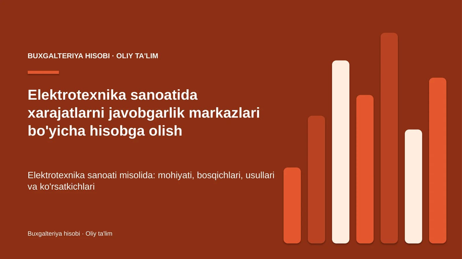 Elektrotexnika sanoatida xarajatlarni javobgarlik markazlari bo'yicha hisobga olish