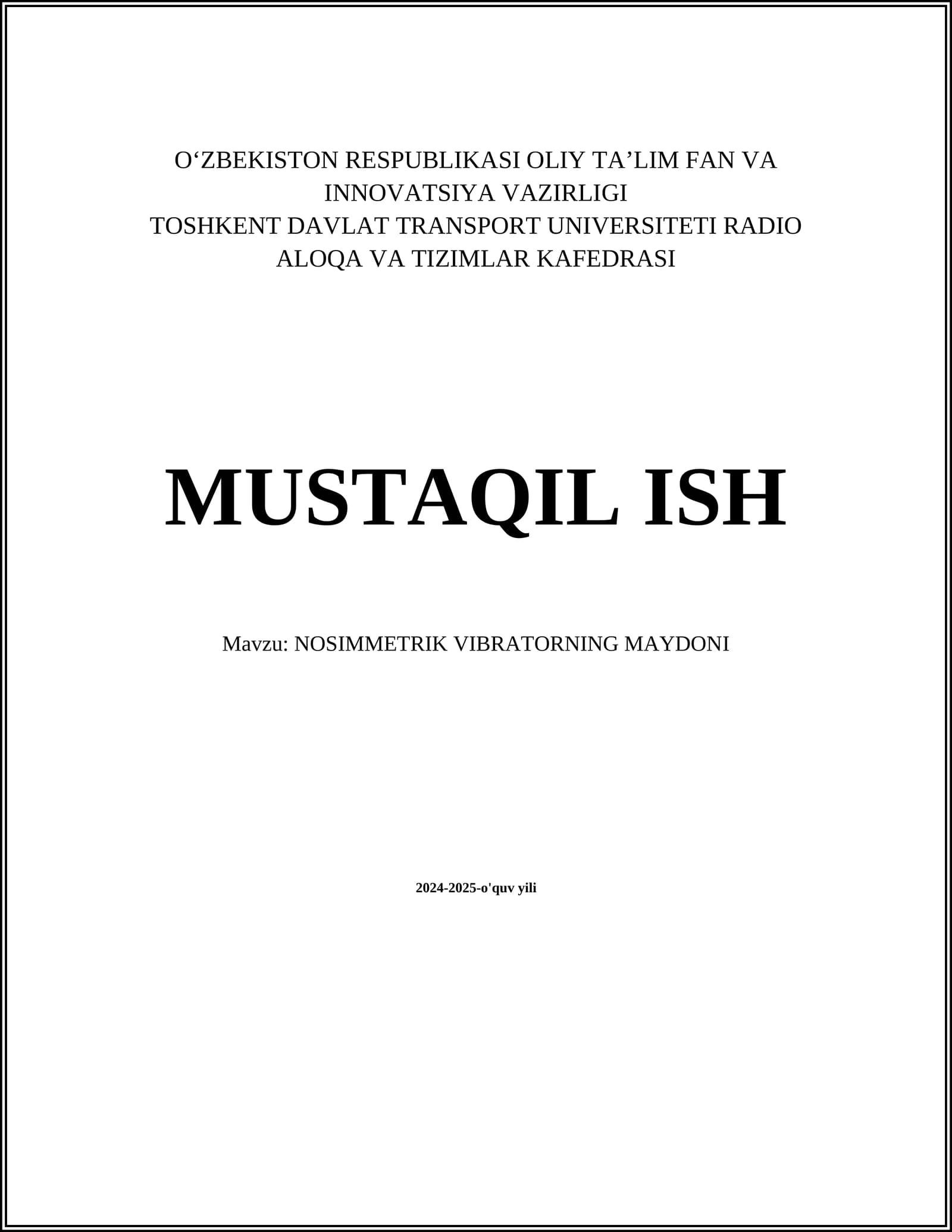NOSIMMETRIK VIBRATORNING MAYDONI