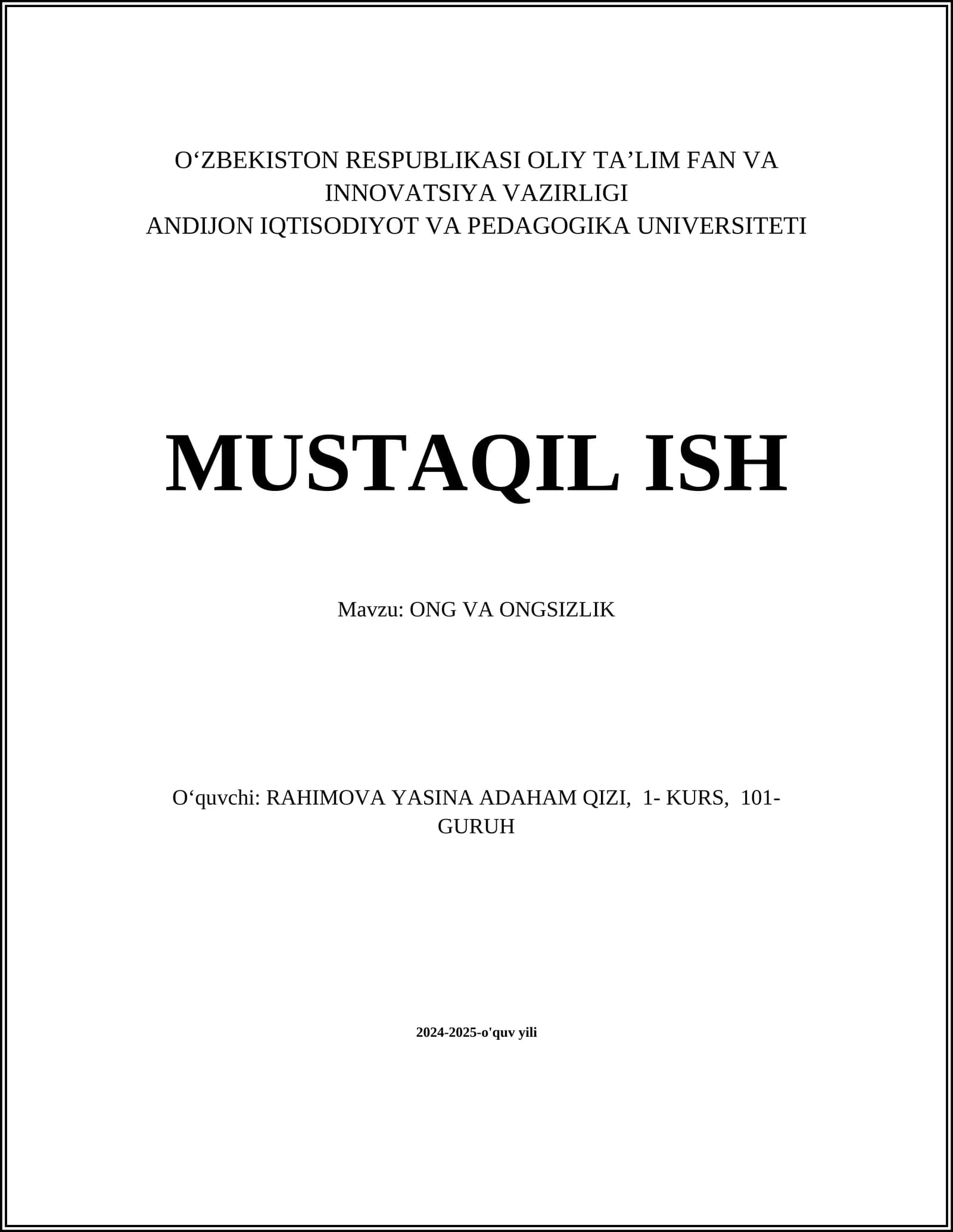 ONG VA ONGSIZLIK