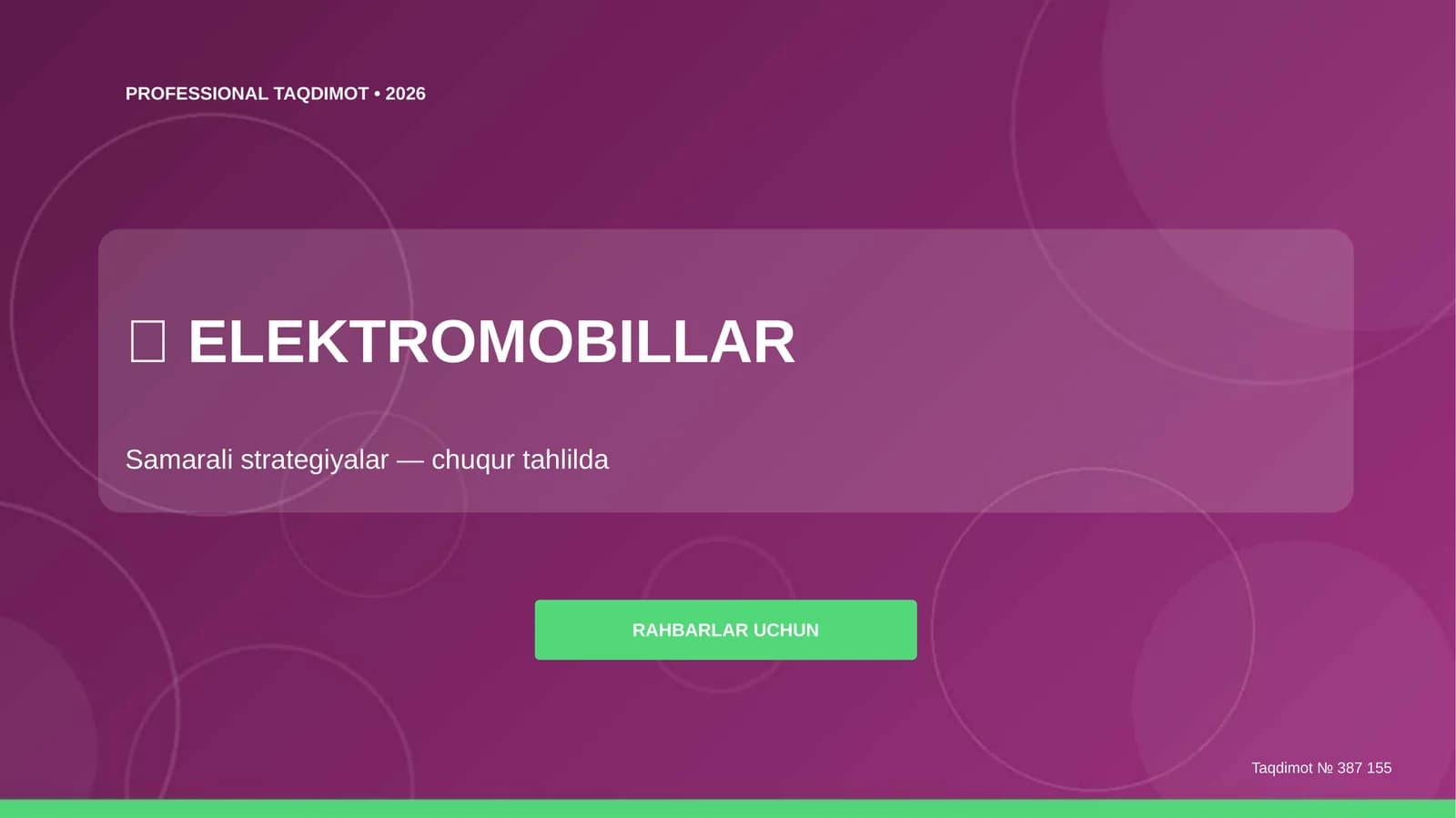 Elektromobillar: samarali strategiyalar (chuqur tahlilda) [rahbarlar uchun]