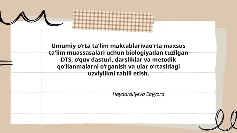 Biologiyadan tuzilgan DTS