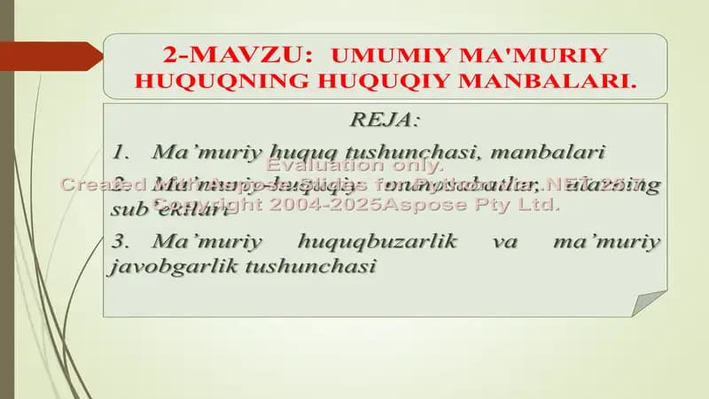 UMUMIY MA'MURIY HUQUQNING HUQUQIY MANBALARI
